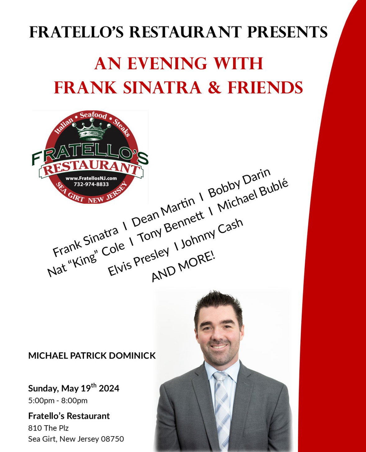 FRATELLO'S RESTAURANT PRESENTS AN EVENING WITH FRANK SINATRA & FRIENDS. Frank Sinatra, Dean Martin, Bobby Darin, Nat 
